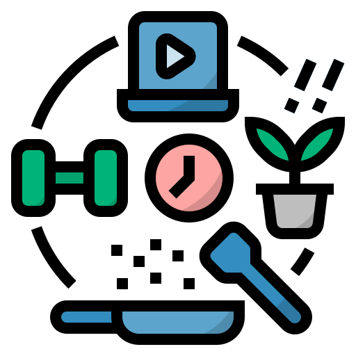 A colored icon depicting a set of hobbies.